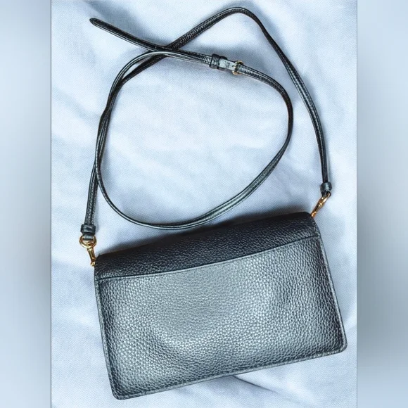Coach Anna Foldover Leather Clutch Crossbody Bag In Black - Picture 3 of 11